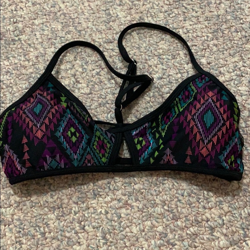 Black target bathing suit top